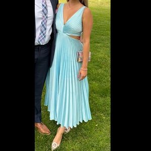 Light Blue Satin Pleated Cutout Maxi Dress Medium